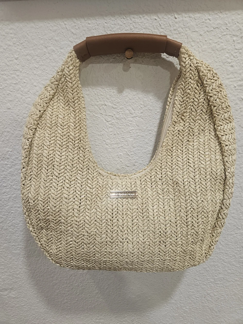 Kopari Limited Edition Woven Straw Raffia Hobo Shoulder Bag Cream Boho